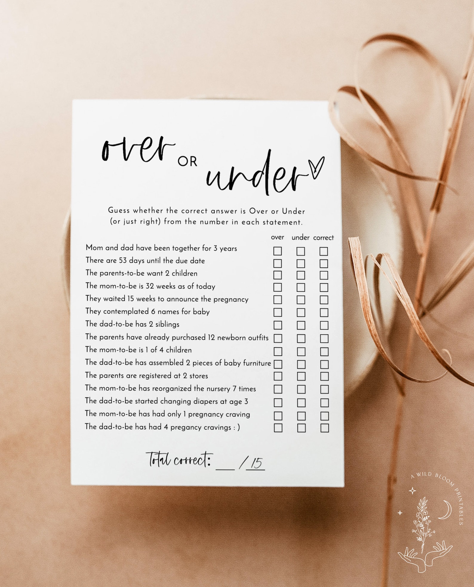 Over or Under Baby Shower Game Modern Baby Shower - Etsy