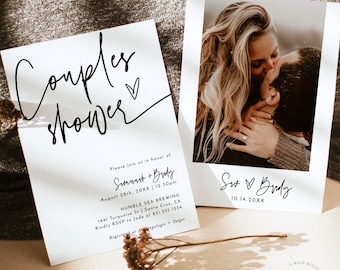 PRINTED + SHIPPED | Couples Shower Invitation with Personalized Photo | Modern Minimalist Theme M8