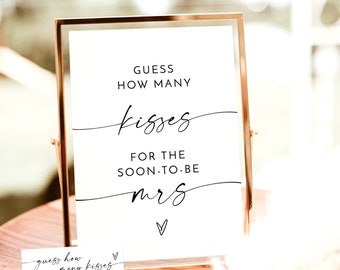 Guess How Many Kisses For The Soon To Be Mrs | Modern Bridal Shower Game | Printable Candy Game | Fun Bridal Shower Game | M9