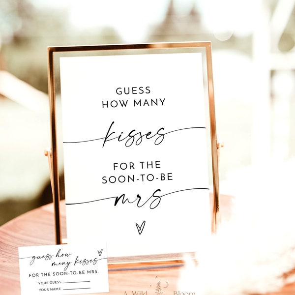 Guess How Many Kisses For The Soon To Be Mrs | Modern Bridal Shower Game | Printable Candy Game | Fun Bridal Shower Game | M9