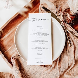 Menu de mariage minimaliste, menu de dîner de mariage moderne, menu de plats de mariage, menu de mariage simple, menu Let's Eat, modèle modifiable, M9