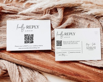 Minimalist QR Code Response Card, RSVP Online, Modern Wedding Reply, Instant Download, Editable Template, M7