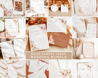 Bohemian Wedding Bundle Template | Boho Arched Wedding Templates | Modern Minimalist Wedding Invite | Pampas Grass Wedding Invite | A2