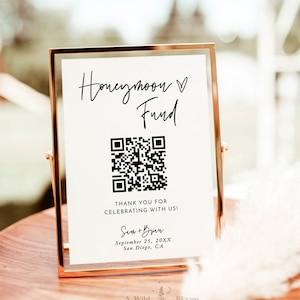 Honeymoon Fund QR Code Sign Wedding Honeymoon Fund Sign Venmo QR Code Modern Wedding Sign Modern Wedding Editable Template M8 image 1