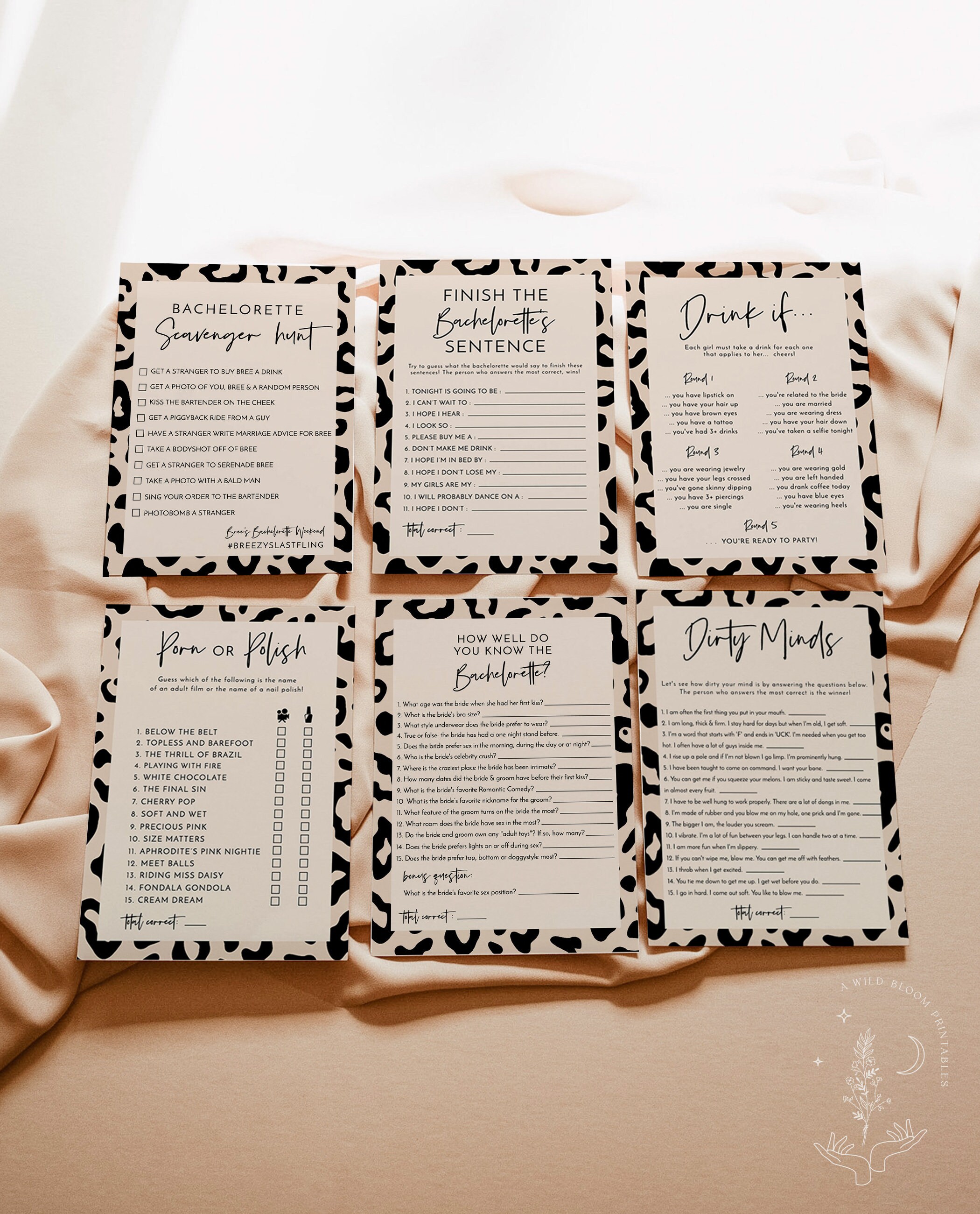 Leopard Print Bachelorette Party Game Bundle Dirty picture