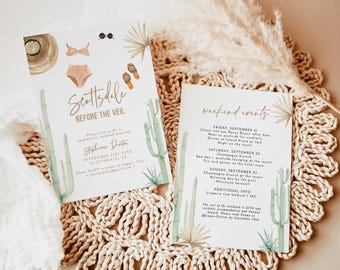 PRINTED + SHIPPED | Desert Bachelorette Party Invitation with Itinerary | Scottsdale Cactus P4