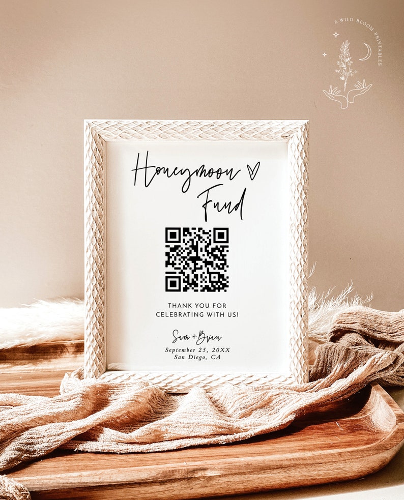 Honeymoon Fund QR Code Sign Wedding Honeymoon Fund Sign Venmo QR Code Modern Wedding Sign Modern Wedding Editable Template M8 image 3