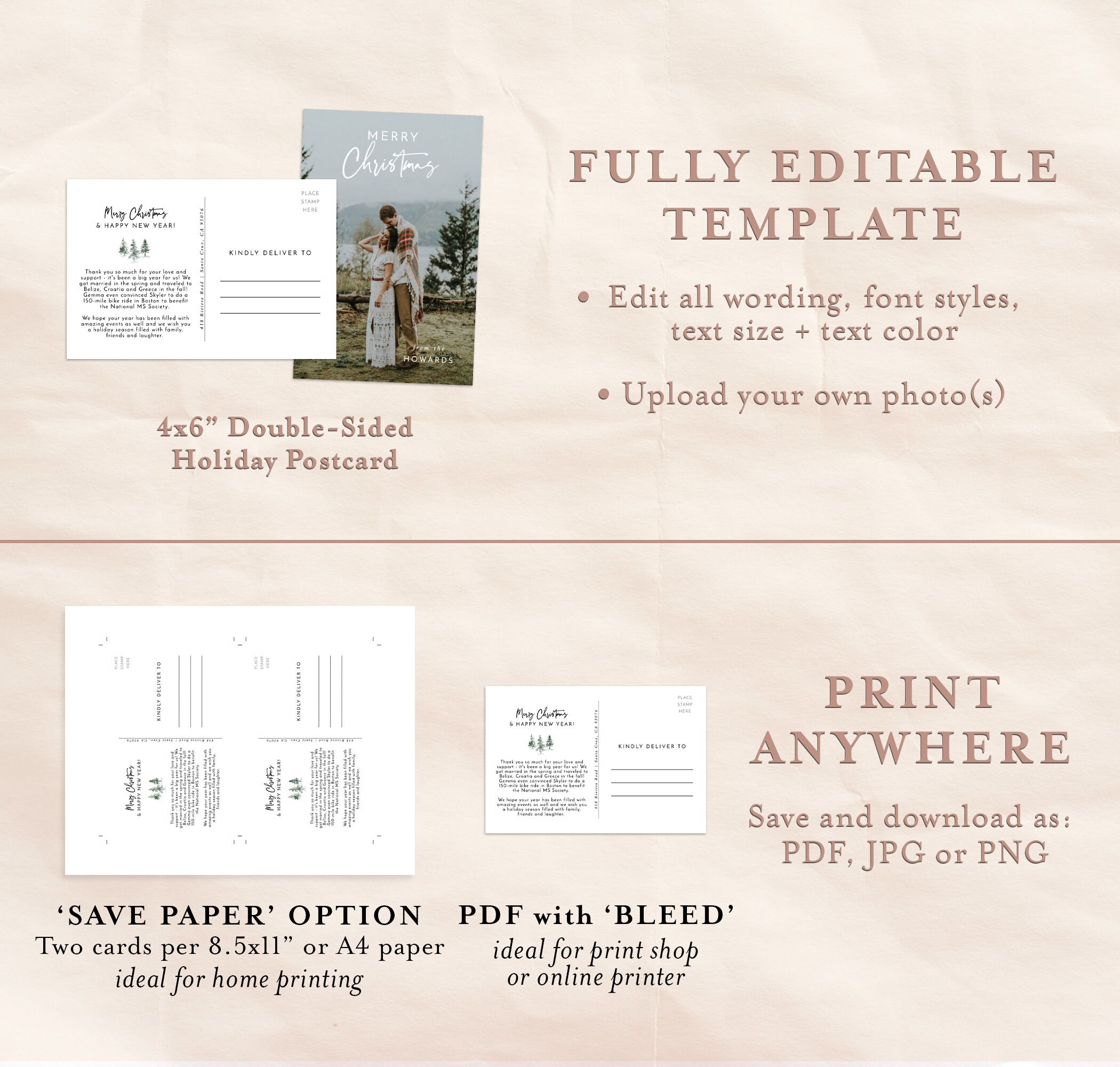 Christmas Postcard Editable Template Photo Christmas Card - Etsy