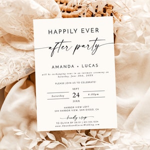 Wedding Reception Invitation, Elopement Announcement, Minimalist Reception Invite, Happily Ever After Party Invite, Editable Template, M9