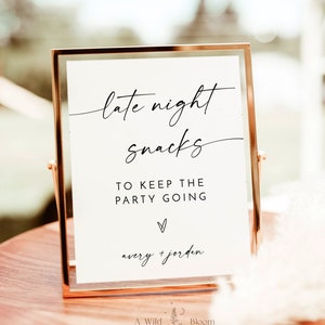 Snack Station Sign, Late Night Snacks, Minimalist Wedding Sign, Snack Bar Sign, Modern Wedding Signs, Editable Template, M9