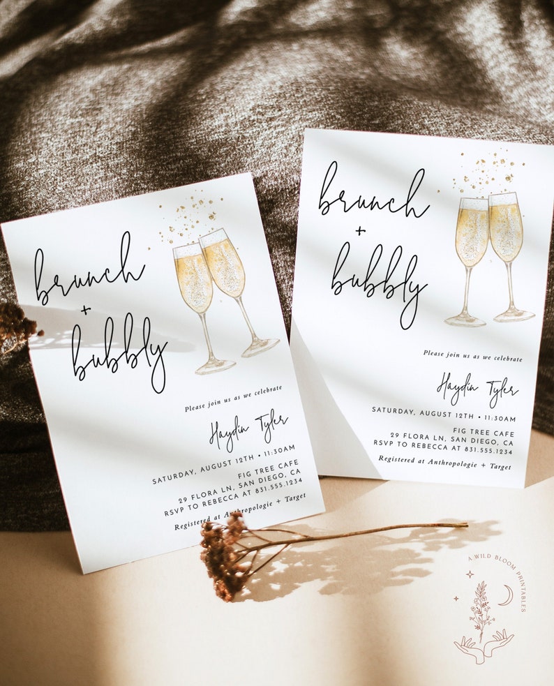 Brunch & Bubbly Bridal Shower Invitation Wedding Shower Invite Champagne Shower Minimalist Bridal Shower Invite Editable Template B2 image 1