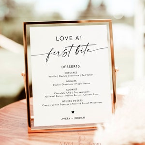 Minimalist Dessert Menu Sign | Love at First Bite | Modern Wedding Dessert Menu | Modern Minimalist Wedding Sign | Editable Template | M9