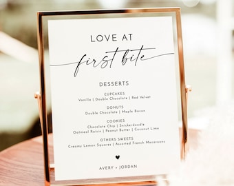 Minimalist Dessert Menu Sign, Love at First Bite, Modern Wedding, Instant Download, Editable Template, M9
