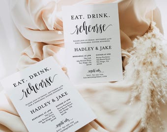 PRINTED + SHIPPED | Minimalist Rehearsal Dinner Invitation | Eat Drink Rehearse