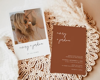 PRINTED + SHIPPED | Terracotta Wedding Invitation with Envelopes | Minimalist Photo Burnt Orange T2