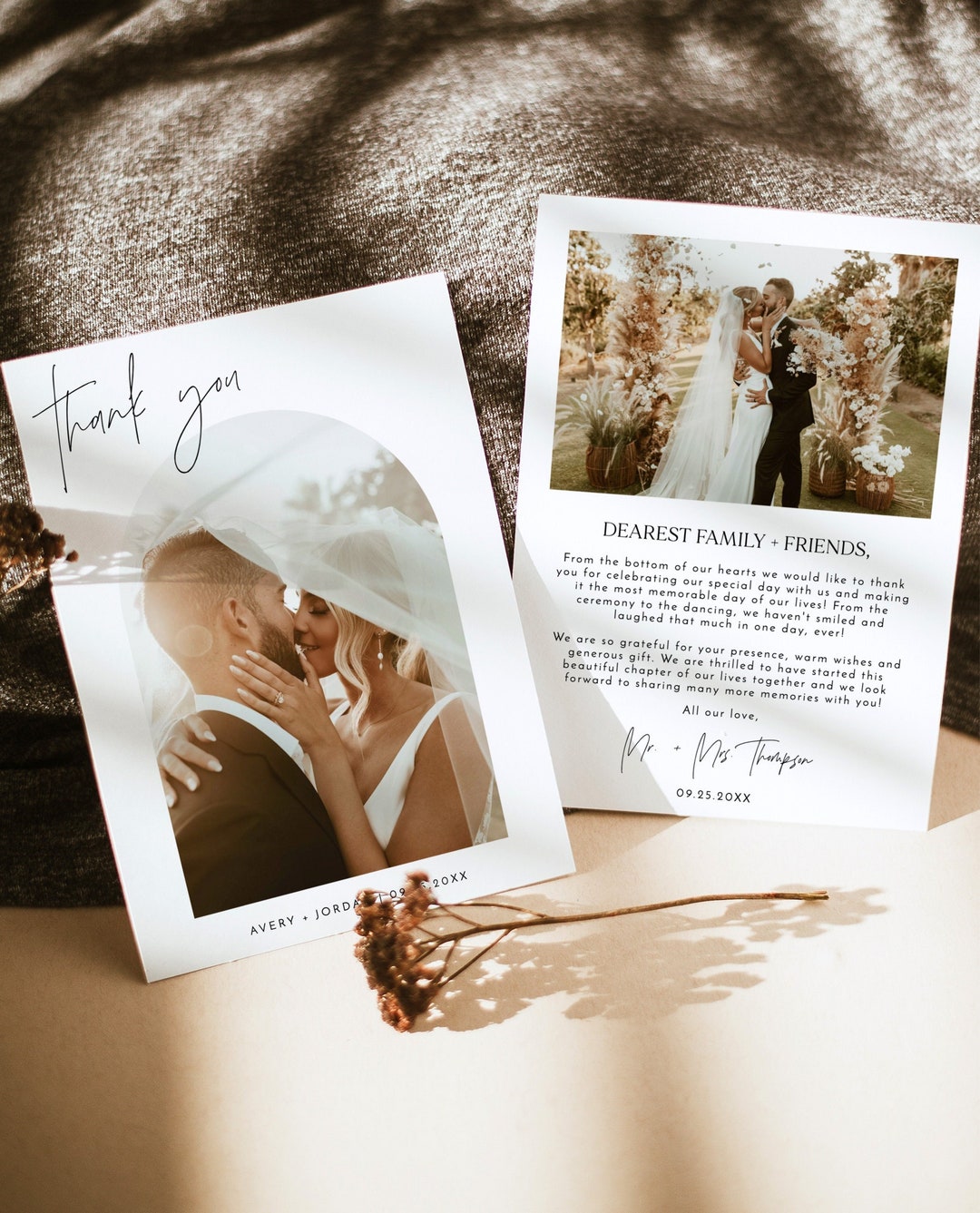 Modern Wedding Thank You Card, Minimalist Wedding Photo Thank You Card ...