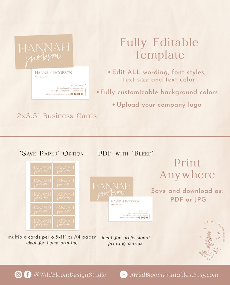 Modern Small Business Card, Boutique Business Card Template, Beige Business Card, Minimalist Business Card Design, Boho Business Cards image 6