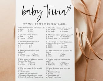 PRINTED + SHIPPED | Baby Trivia Shower Game | Modern Minimalist M2