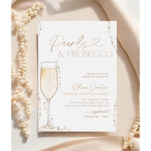 Pearls and Prosecco Bridal Shower Invitation, Brunch & Bubbly Invite, Pearl Necklace, Instant Download, Editable Template, P1