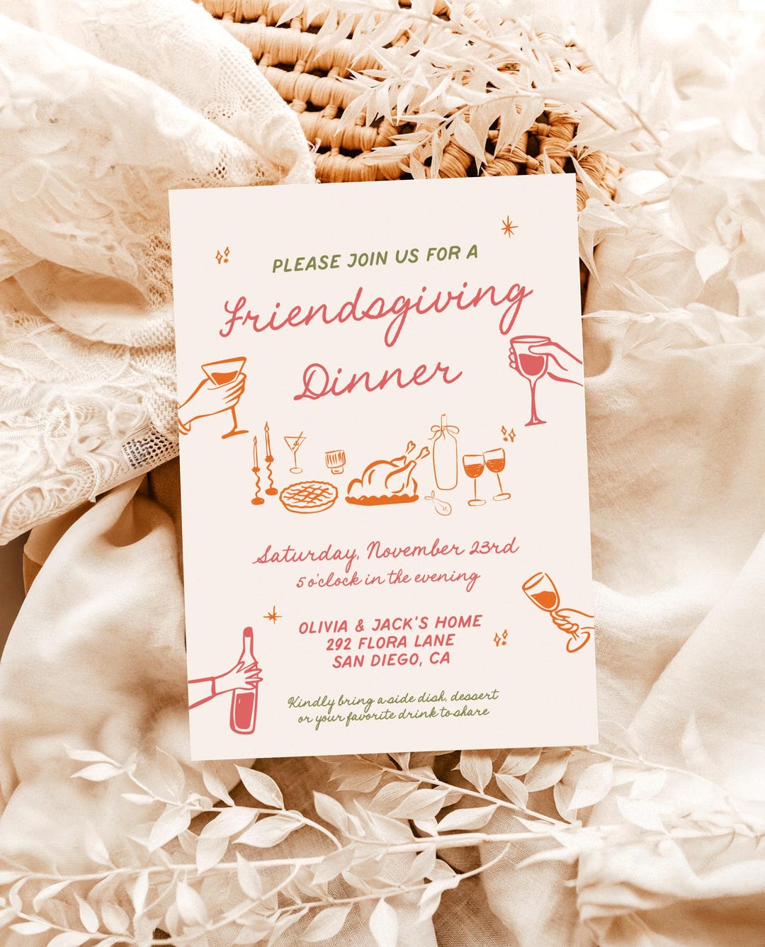 Thanksgiving Dinner Invitation, Friendsgiving Dinner Invitation ...