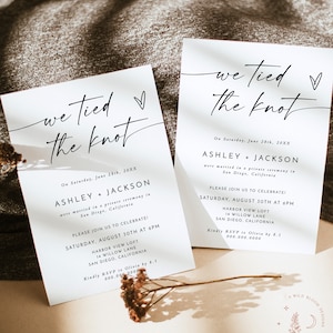 Elopement Announcement Template , Elopement Reception Invitation , Minimalist Wedding Elopement , We Tied The Knot Reception Invite , M9