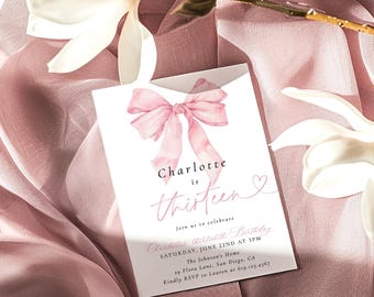 PRINTED + SHIPPED | Pink Bow Birthday Invitation | Coquette Elegant Girl
