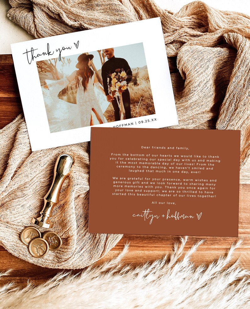 Photo Thank You Card Editable Template Minimalist Wedding - Etsy