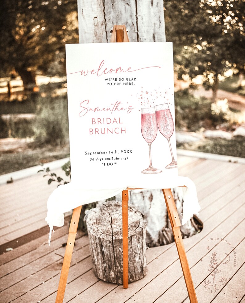 Bridal Shower Welcome Sign Boho Bridal Brunch Welcome Poster Brunch & Bubbly Welcome Sign Boho Shower Welcome Sign Template B2 image 2