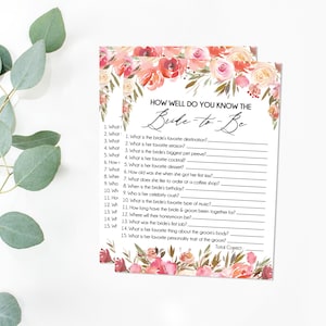 Blush Floral Bridal Trivia Editable Game Printable How Well - Etsy