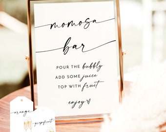 Modern Baby Shower Momosa Sign, Baby Shower Mimosa Bar Sign, Gender Neutral, Mimosa Juice Tags, Minimalist Bubbly Bar Sign, M9