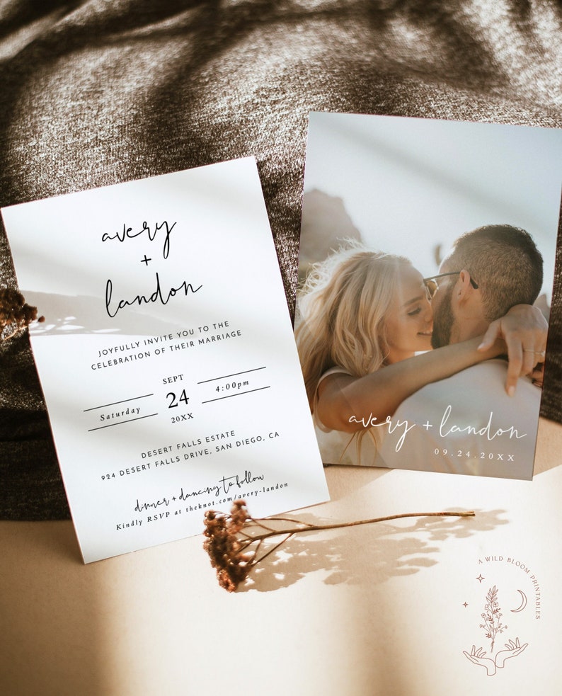Minimalist Wedding Invitation Template | Editable Minimalist Wedding Invite | Modern Wedding Invite | Photo Wedding Invitation | M4 
