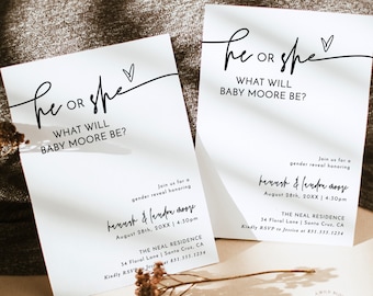 Minimalist Gender Reveal Invitation Template, Modern Party Invite, Gender Neutral, Instant Download, Editable Template, M8