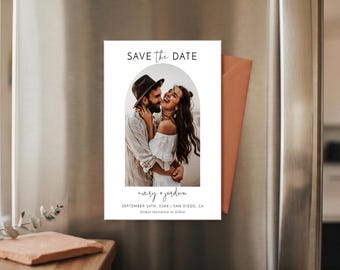 Magnet Save the Date with Envelopes | PRINTED + SHIPPED | Custom Photo Wedding Save the Dates | Modern Boho