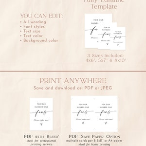 Wedding Fan Sign Template, for Our Number One Fans, Minimalist Wedding ...