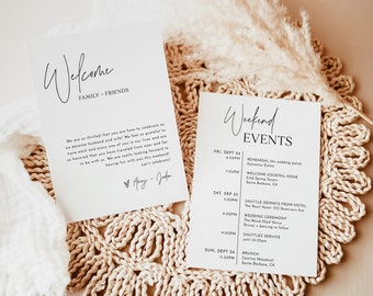 Minimalist Wedding Events Card Template | Modern Weekend Events | Wedding Itinerary | Welcome Bag | Editable Wedding Timeline Schedule | M7