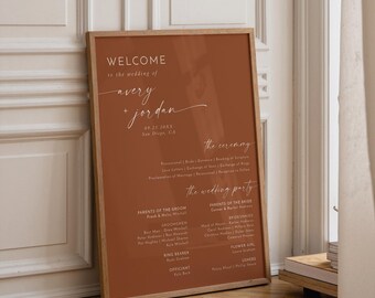 PRINTED + SHIPPED | Terracotta Wedding Welcome Sign | Boho Calligraphy Ceremony Poster | Modern Rust Orange Reception Decor