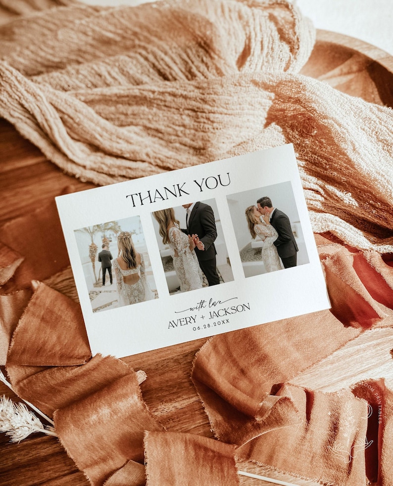 PRINTED + SHIPPED | Photo Wedding Thank You Card With Envelopes ...