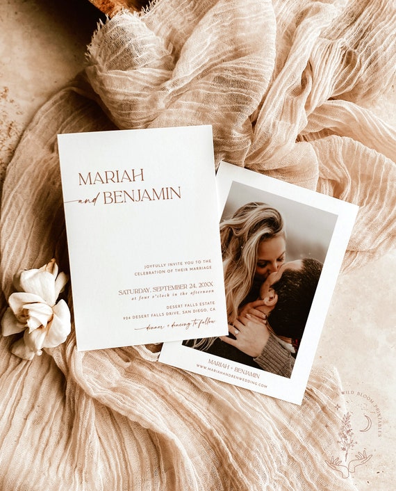 Terracotta Wedding Invitation Template Editable Minimalist - Etsy