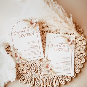 Bohemian Sweet Sixteen Invite, Boho Birthday Party Invitation, Sixteenth Birthday Party Invite, Muted Tones Boho Birthday Invite, A2