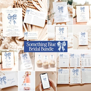 Something Blue Before I Do Bridal Shower Bundle, Bow Bridal Shower Invitation, Blue Bow Bridal Shower Games, Editable Template, B0