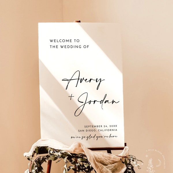 Wedding Welcome Sign Template, Minimalist Modern Wedding Welcome Sign, We're So Glad You're Here, Wedding Welcome, Editable Template, M5