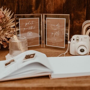 Cartões minimalistas e sinal de presentes, modelo moderno de sinal de casamento, sinal de presentes de casamento de terracota, sinal de presente de chá de panela, laranja queimada, T2 imagem 3