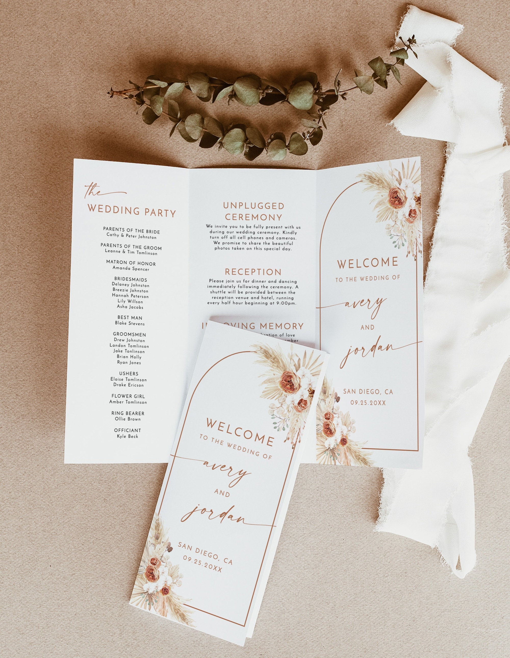 Trifold Wedding Program Template, Boho Wedding Tri-fold Program, Terracotta Wedding, Rust Wedding Ceremony Program, Editable Template A2 - Etsy trifold-wedding-program-template-boho-wedding-tri-fold-program-terracotta-wedding-rust-wedding-ceremony-program-editable-template-a2-etsy