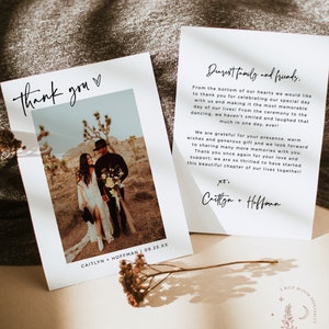 Photo Thank You Card Template, Minimalist Wedding Thank You Card, Modern Minimalist Wedding Thank You, Boho Modern Thank You Card, M1
