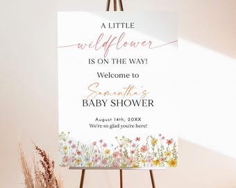 PRINTED + SHIPPED | A Little Wildflower is On The Way Baby Shower Welcome Sign N1