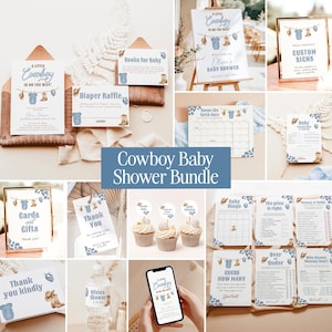 Cowboy Baby Shower Invitation Template, A Little Cowboy Is On the Way Invite, Dusty Blue Boy Baby Shower, Cowboy Clothesline, C1