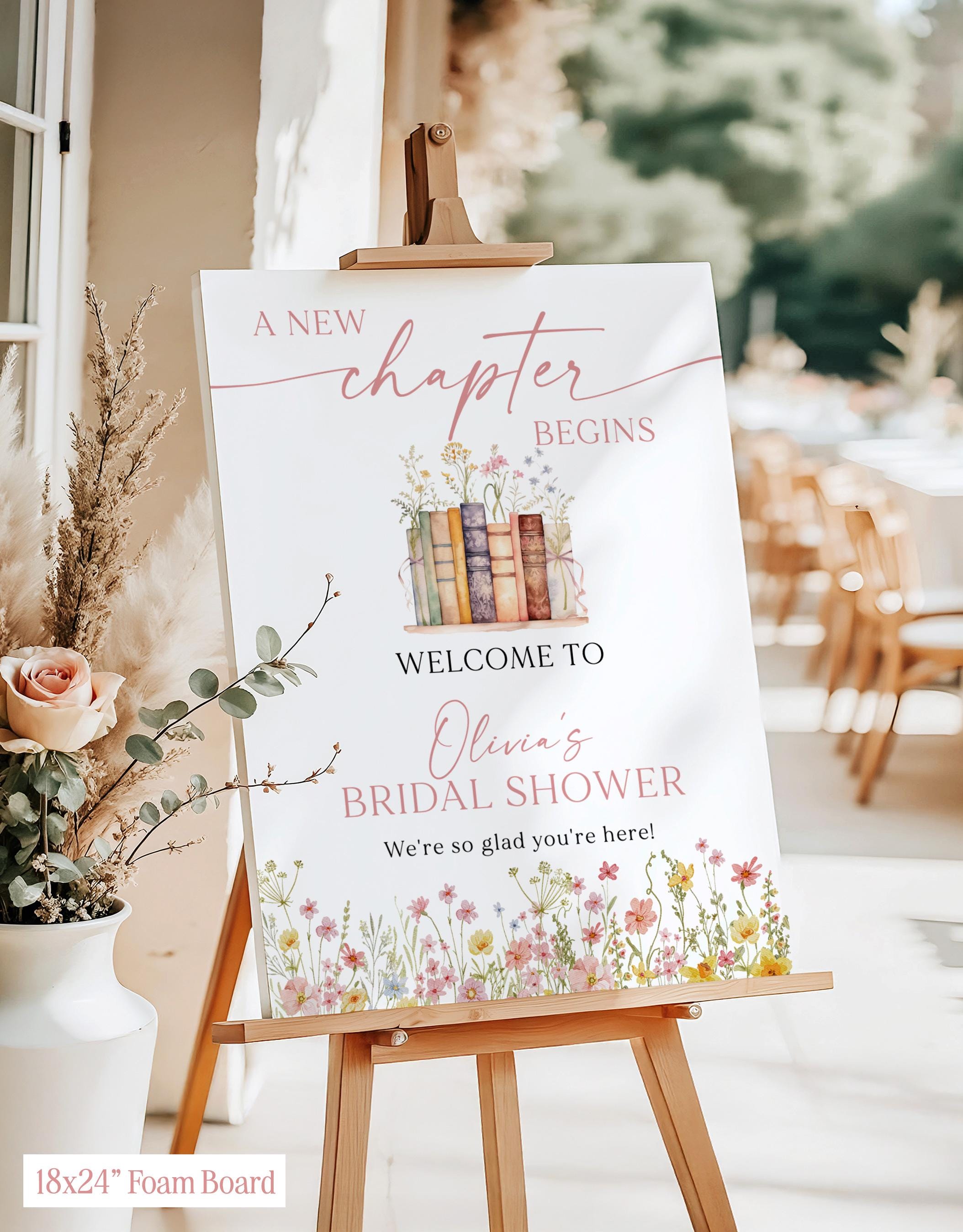 Printed + Shipped A New Chapter Bridal Shower Welcome Poster, Floral Storybook Bridal Shower Sign Handwritten, Spring Summer Wildflower, N1