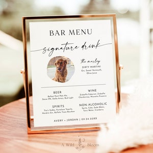 Pet Signature Cocktail Sign, Dog Signature Drink Sign, Minimalist Wedding Bar Menu, Dog Signature Cocktail Sign, Editable Template, M9