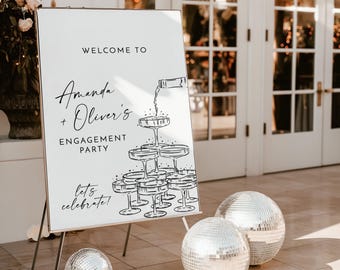 PRINTED + SHIPPED | Champagne Tower Engagement Party Welcome Sign | Minimalist Modern Theme M9