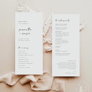 Plantilla de programa de bodas minimalista, orden de servicio imprimible, programa de bodas editable, programa de bodas minimalista moderno